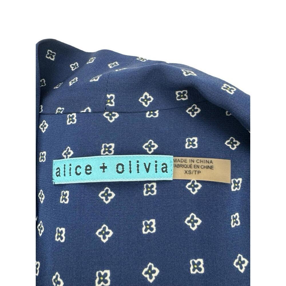 Alice + Olivia Floral Print Bow Silk Blouse Dark Blue Size XS - Picture 4 of 5